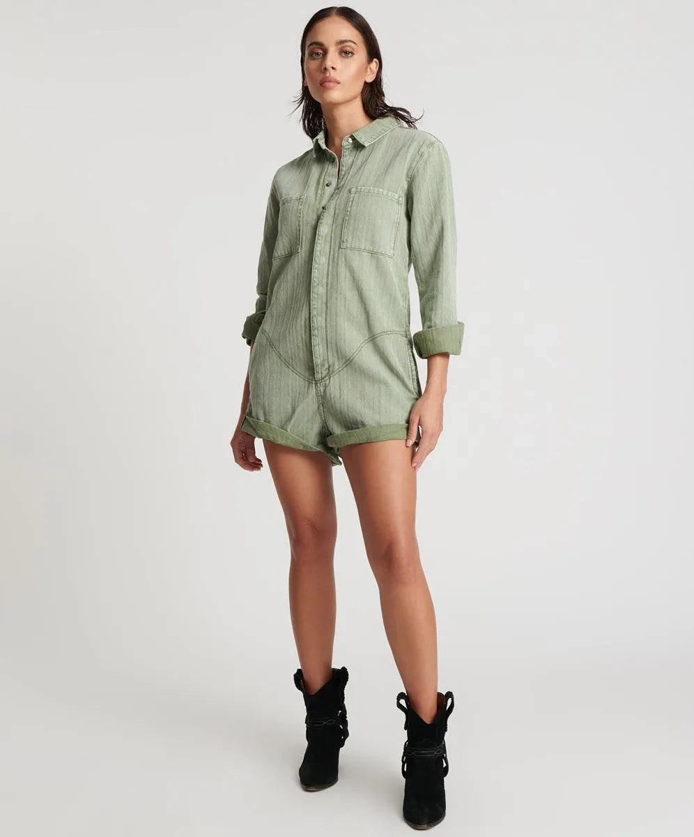 One Teaspoon Logo Jacquard Prophecy Jumpsuit in Khaki - the tartan fox