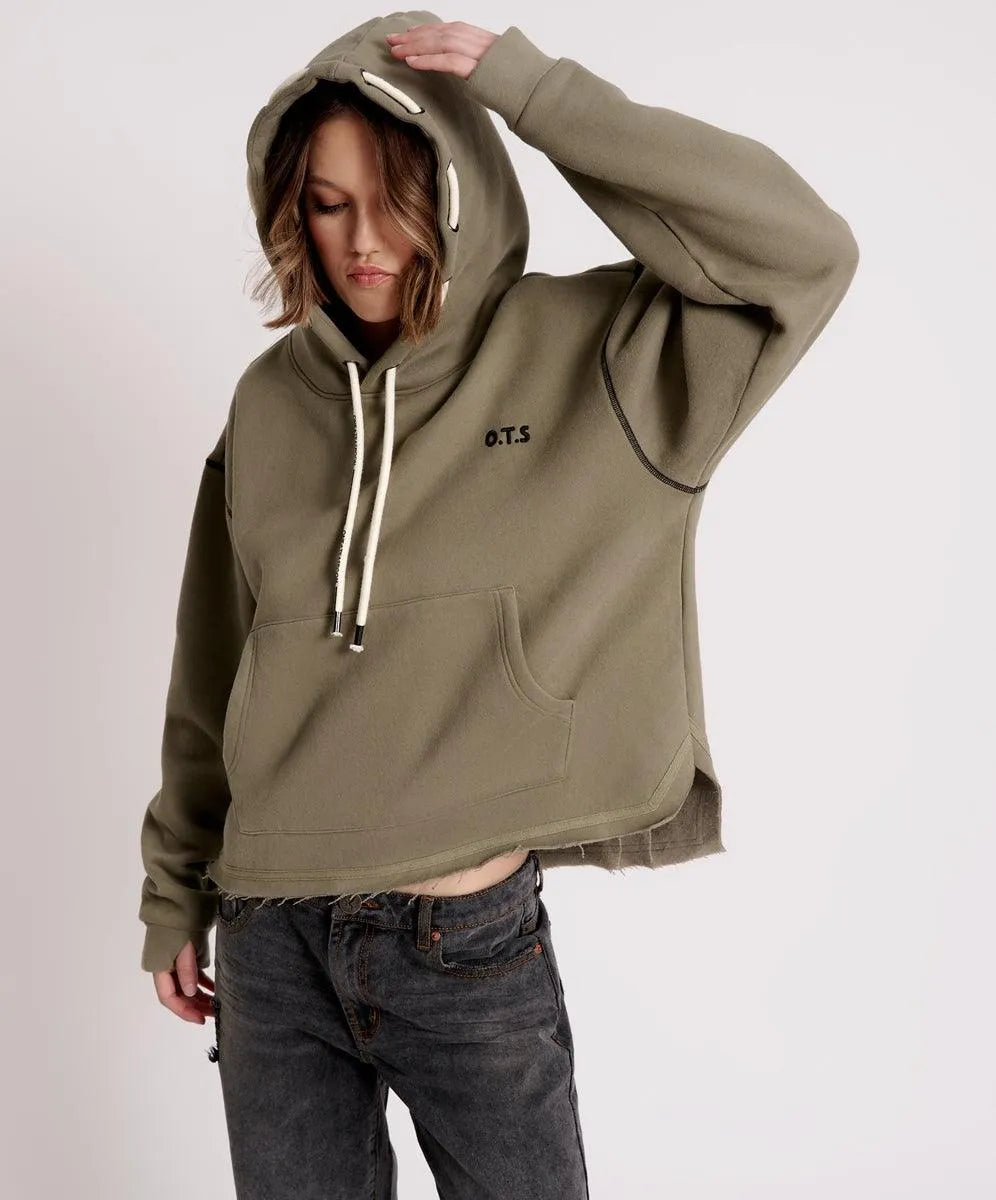 One Teaspoon Threaded Logo Hoody in Khaki - the tartan fox