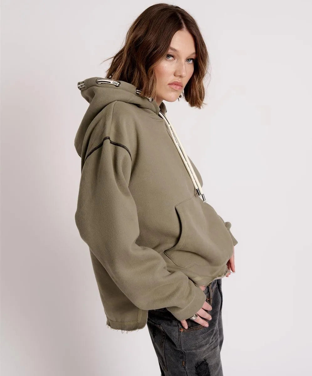 One Teaspoon Threaded Logo Hoody in Khaki - the tartan fox