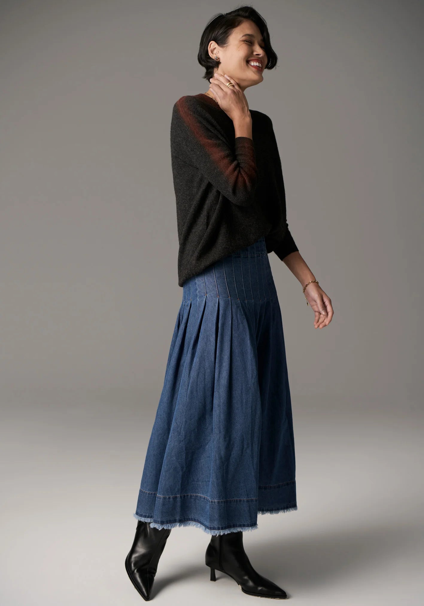 POL Ayla Painted Knit in Charcoal/Toffee - the tartan fox
