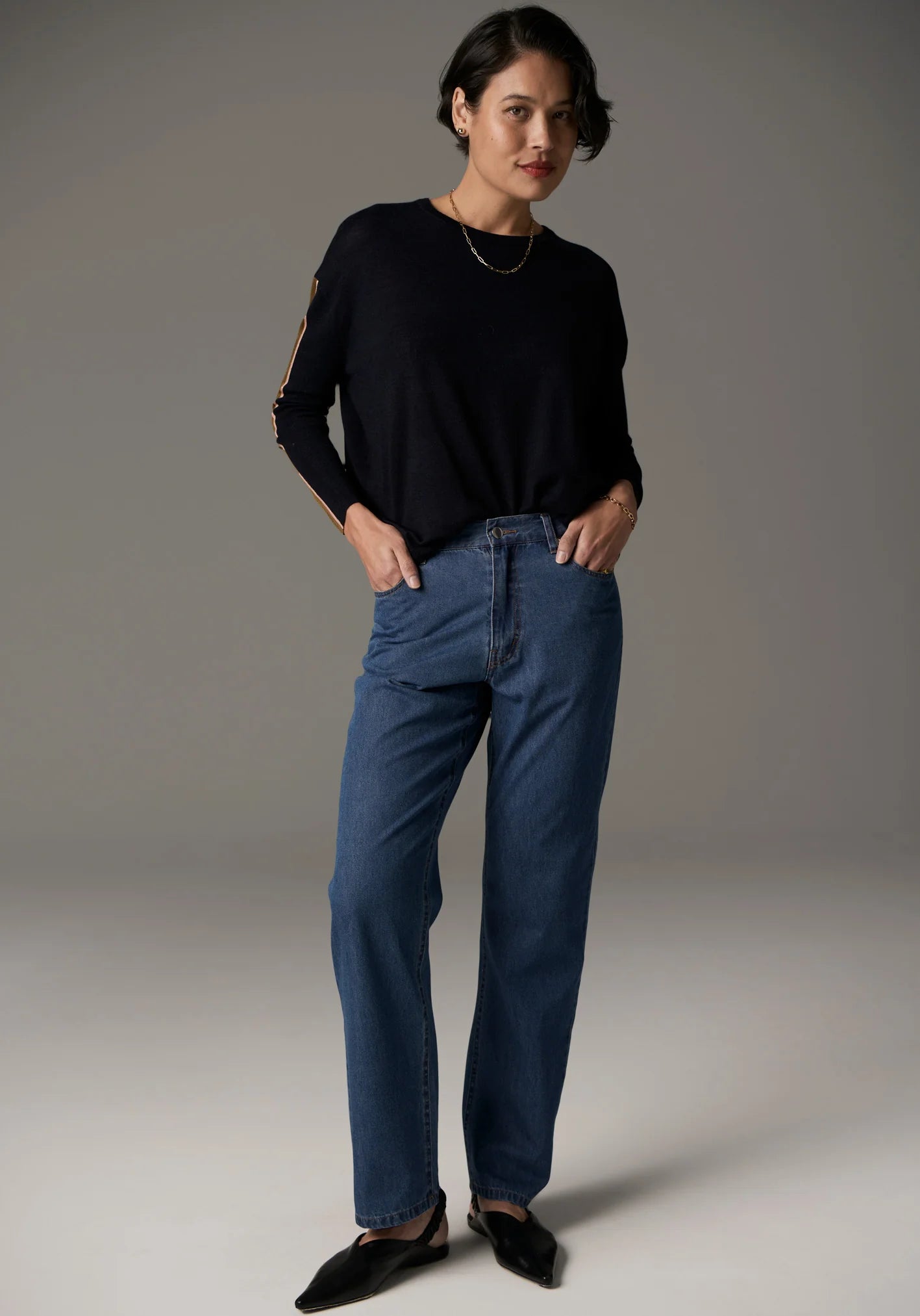 POL Bennet Drape Back Knit in Ink - the tartan fox