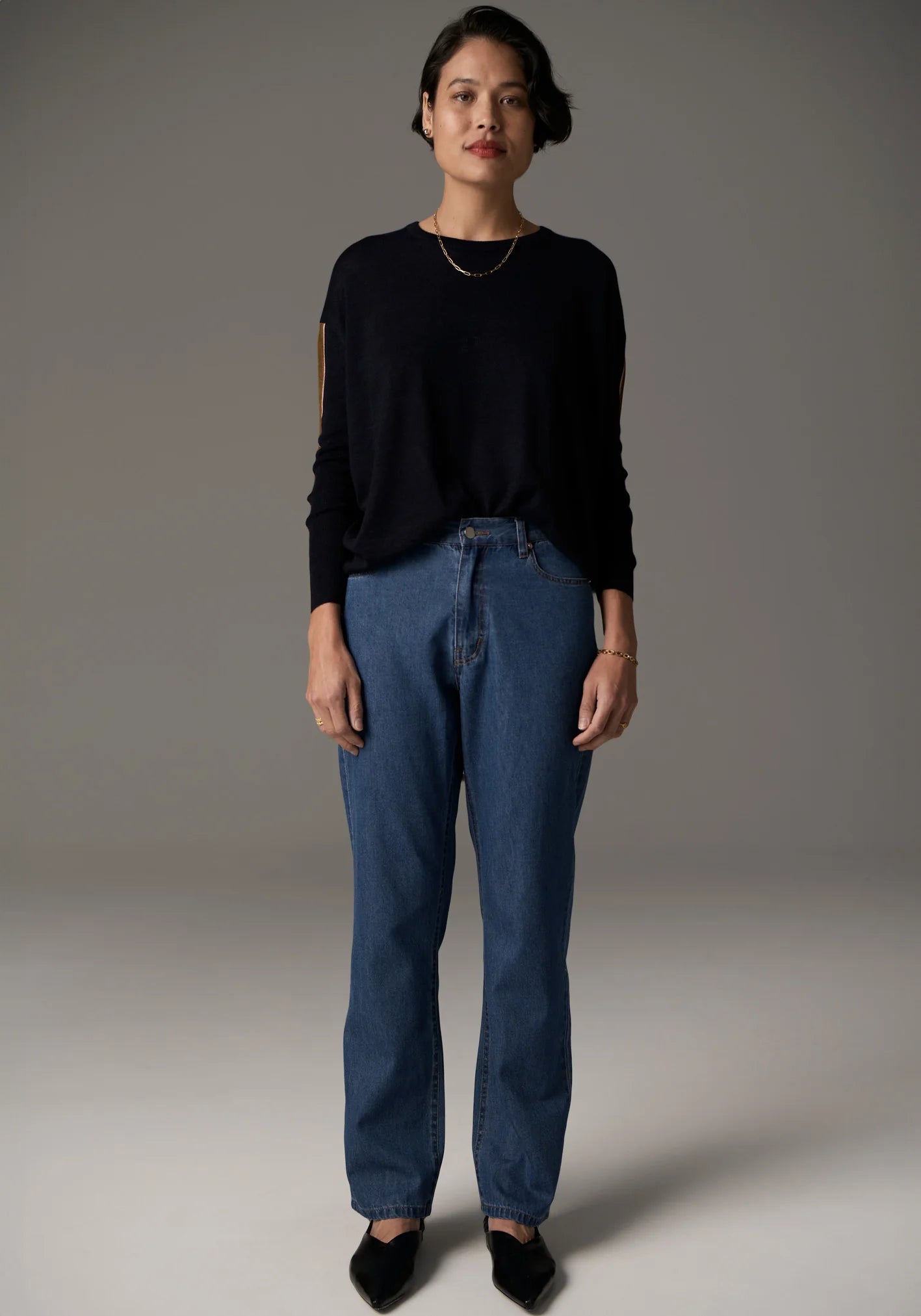POL Bennet Drape Back Knit in Ink - the tartan fox