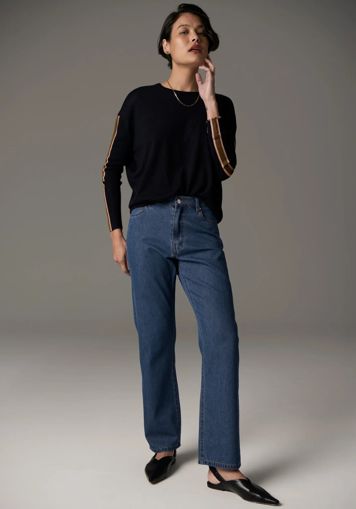 POL Bennet Drape Back Knit in Ink - the tartan fox