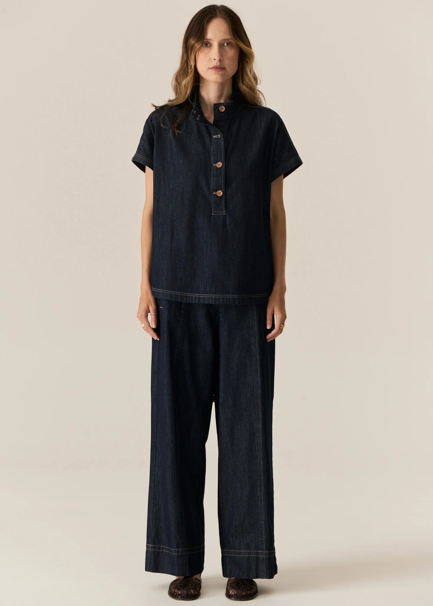 POL Carson Denim Shirt in Dark Wash - the tartan fox