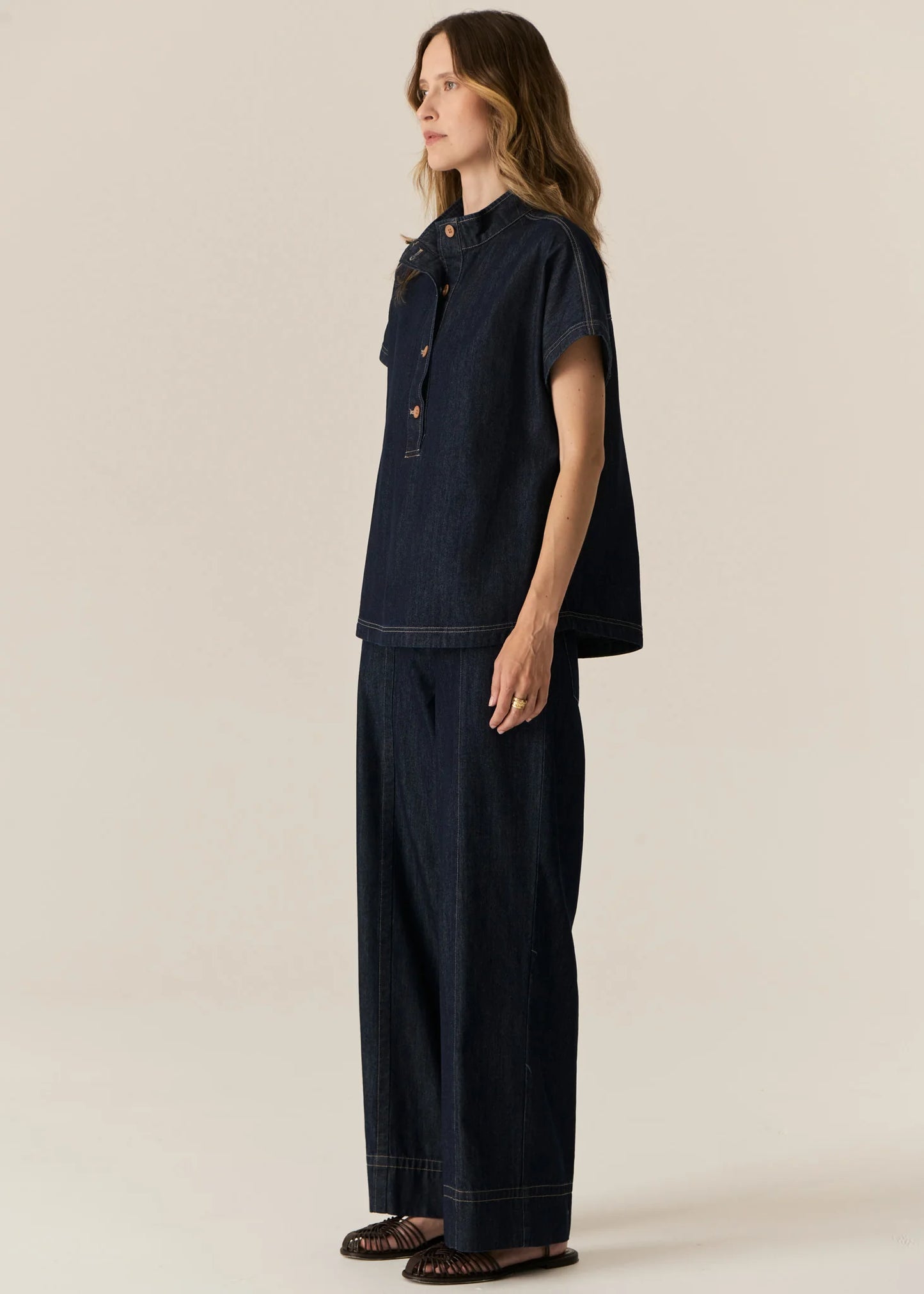 POL Carson Denim Shirt in Dark Wash - the tartan fox