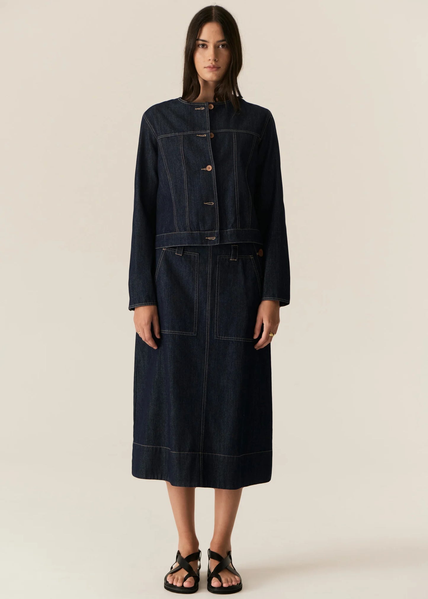 POL Carson Skirt in Dark Wash - the tartan fox