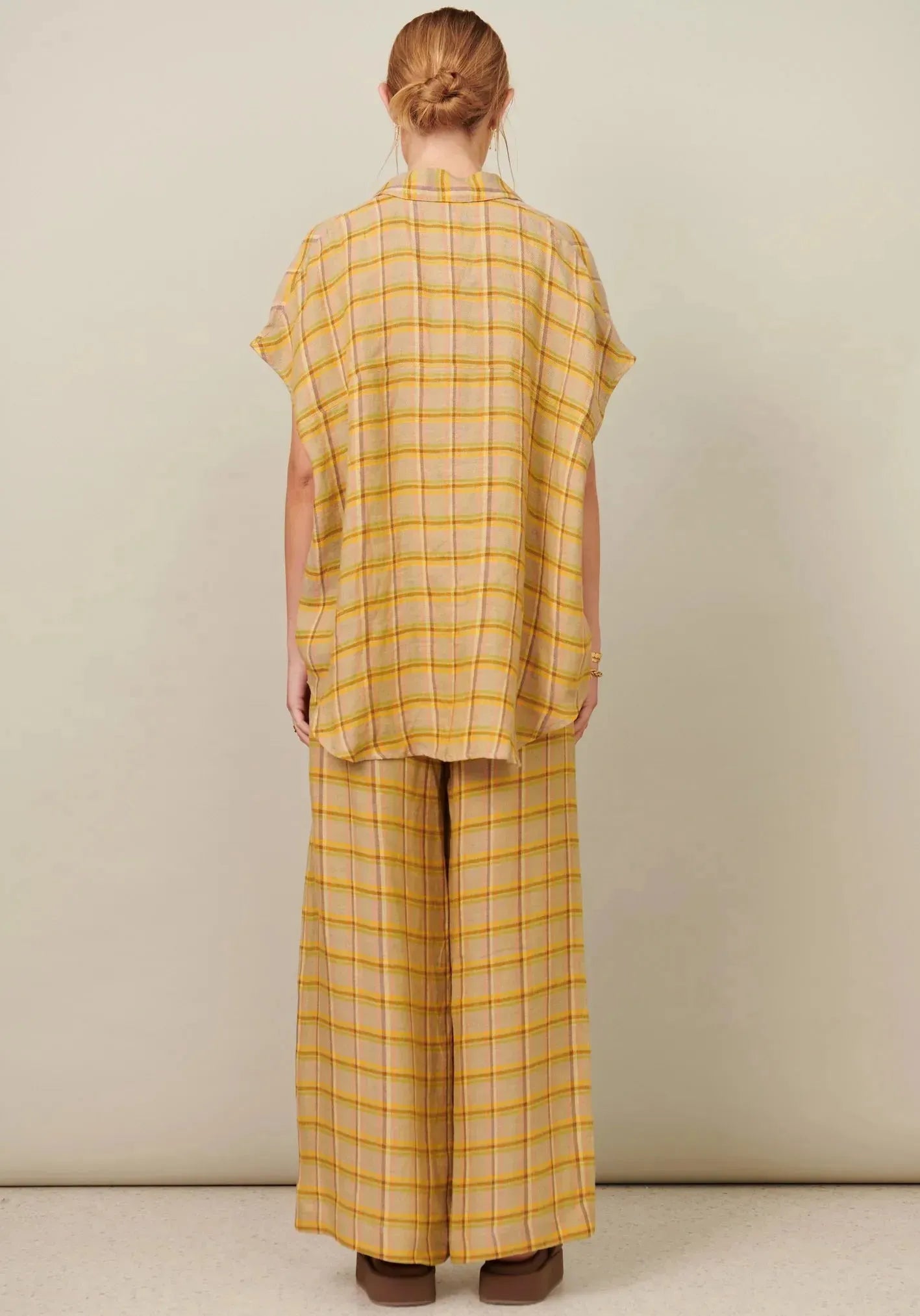 POL Clothing Amara Side Button Pant in Amara Check - the tartan fox