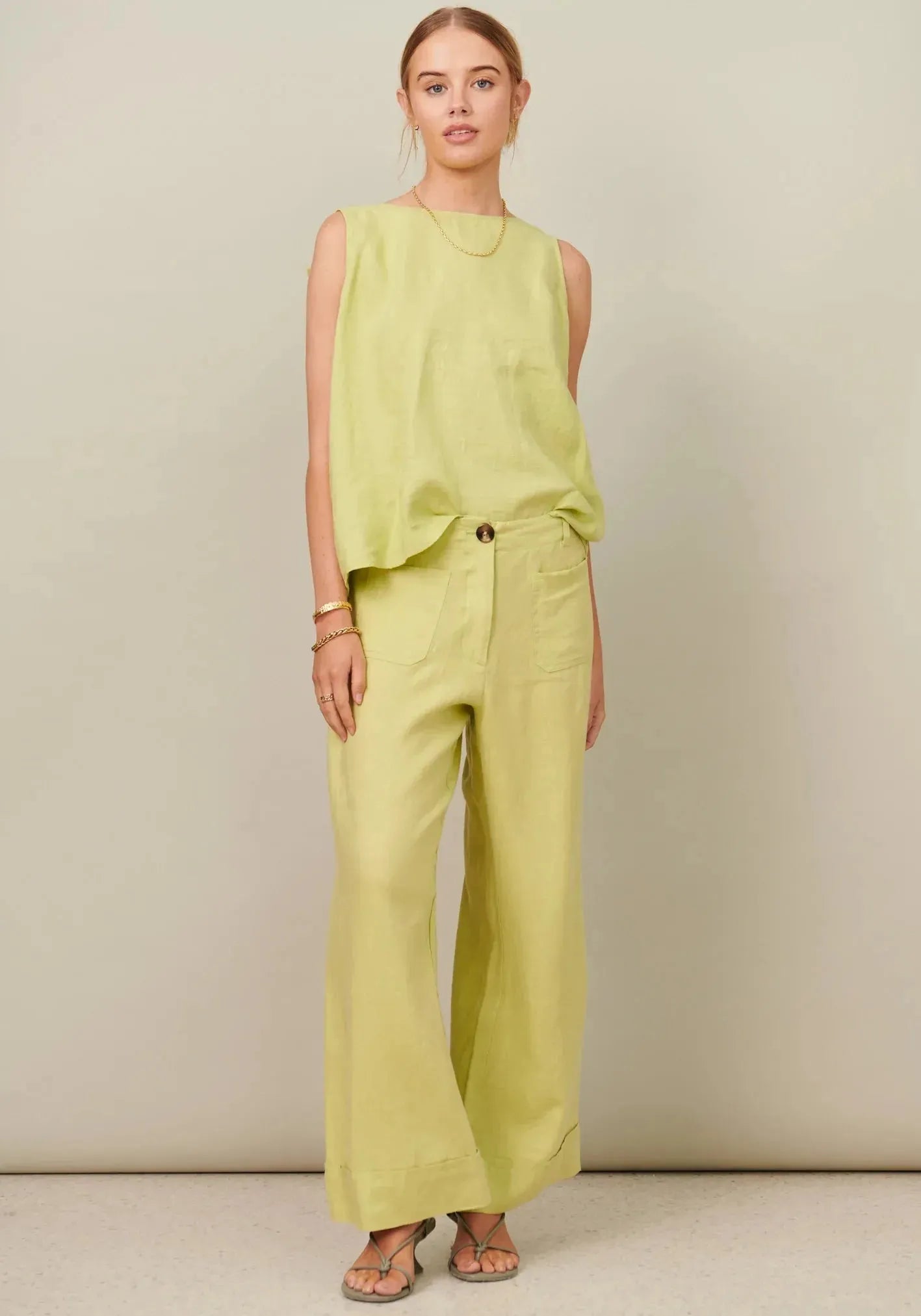 POL Clothing Gia Pant in Pistachio - the tartan fox