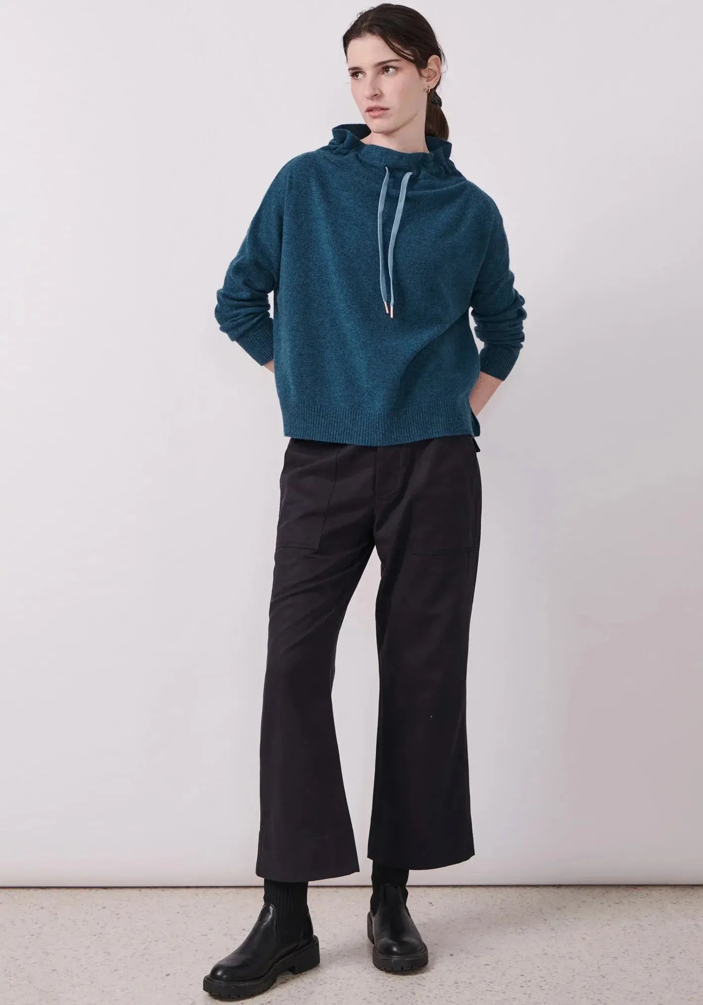 POL Clothing Willow Drawcord Knit in Teal - the tartan fox