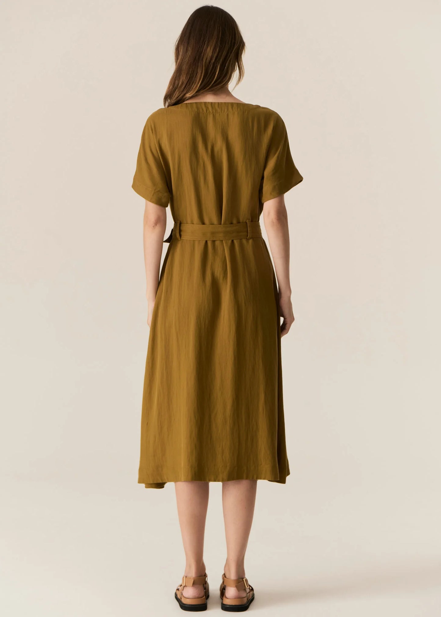 POL Faire Belted Dress in Khaki - the tartan fox