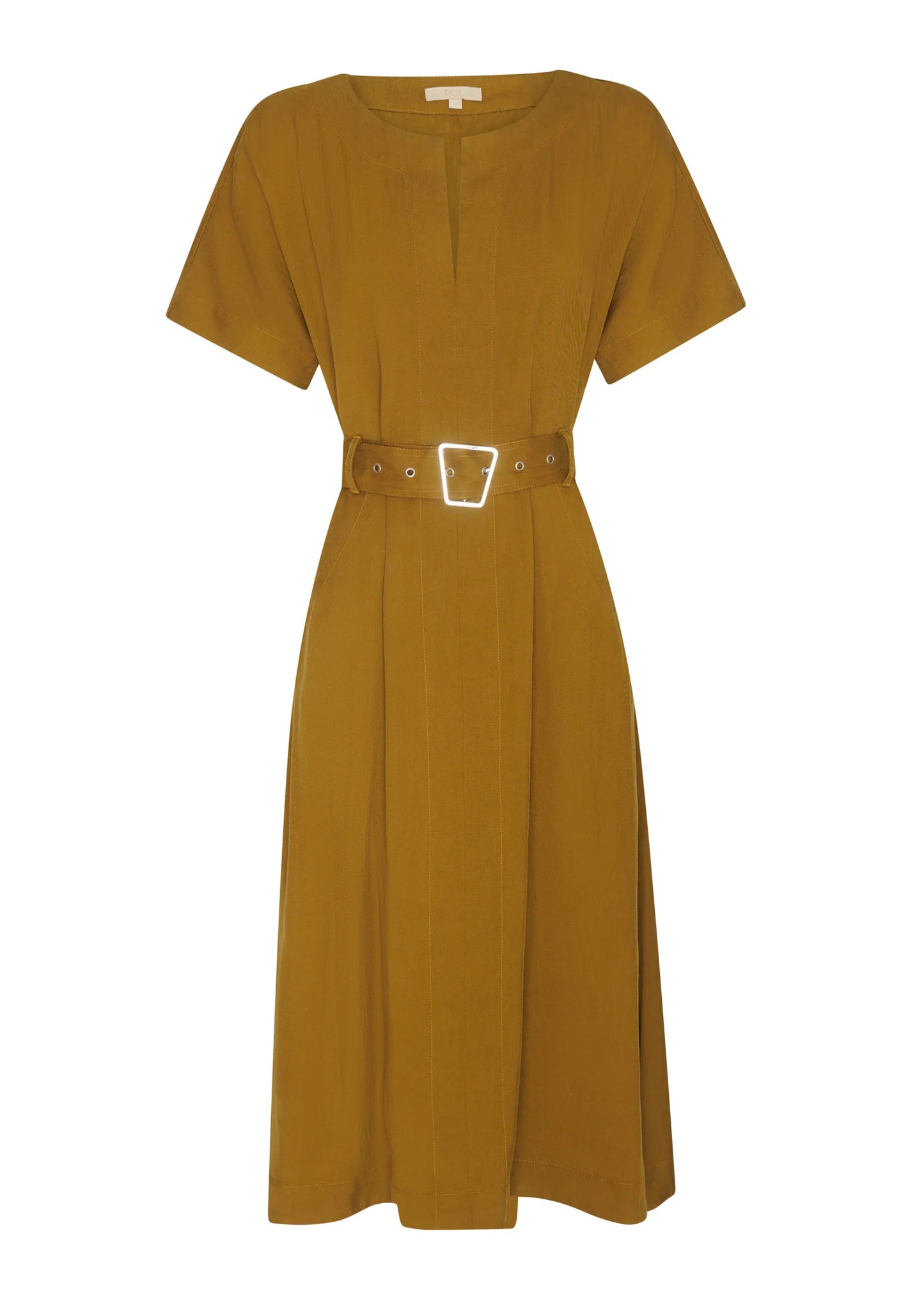 POL Faire Belted Dress in Khaki - the tartan fox