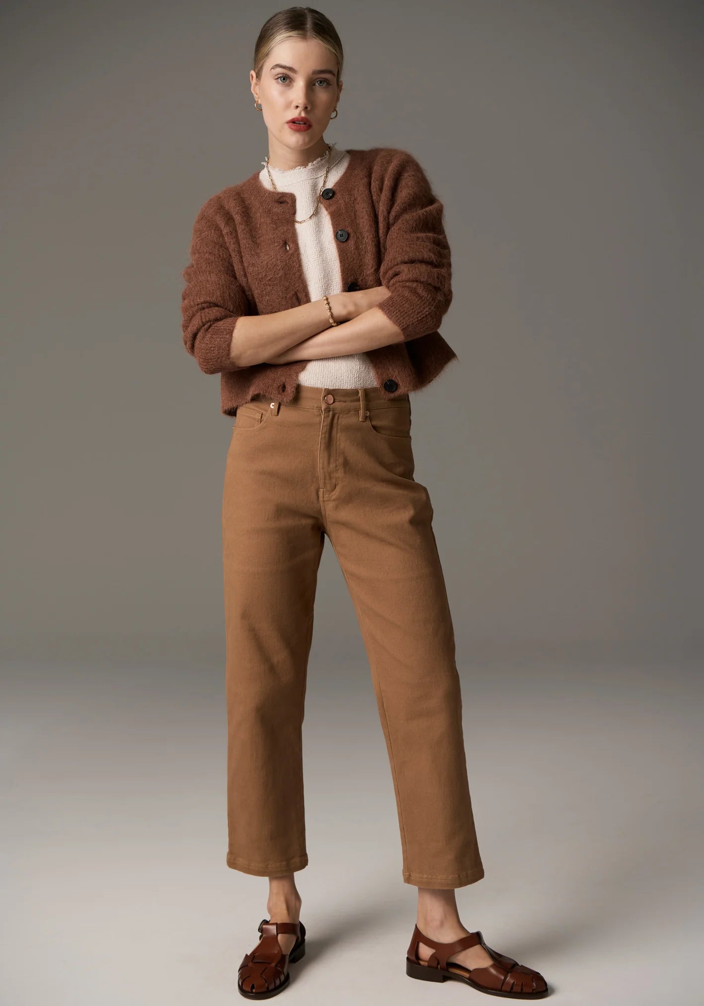 POL Finlay Cardigan in Rust - the tartan fox