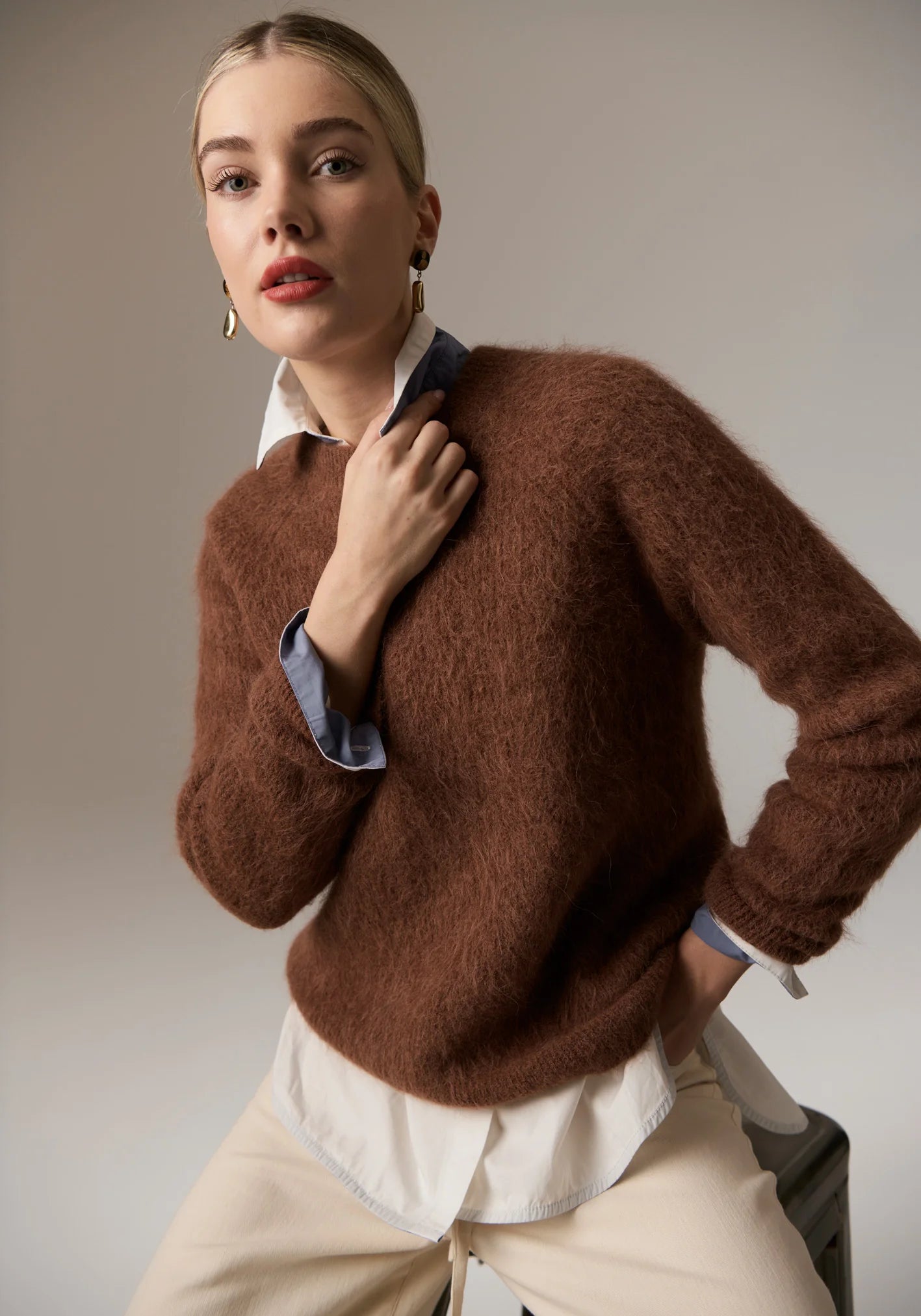 POL Finlay Crew Knit in Rust - the tartan fox