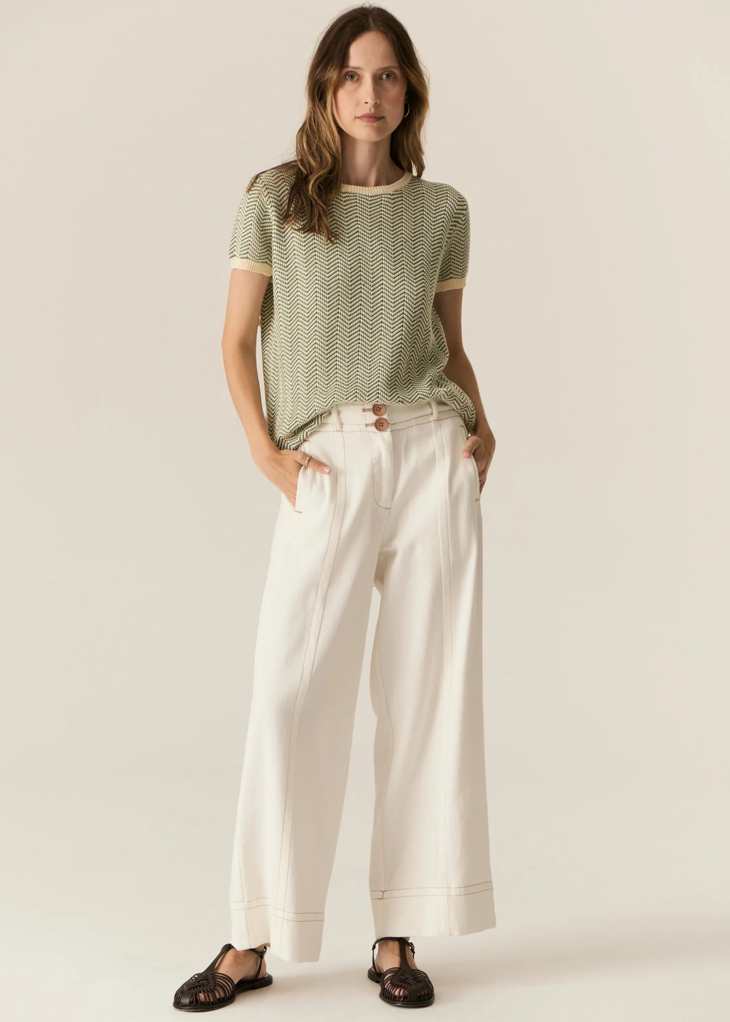 POL Jules Knit Tee in Green/Ivory - the tartan fox
