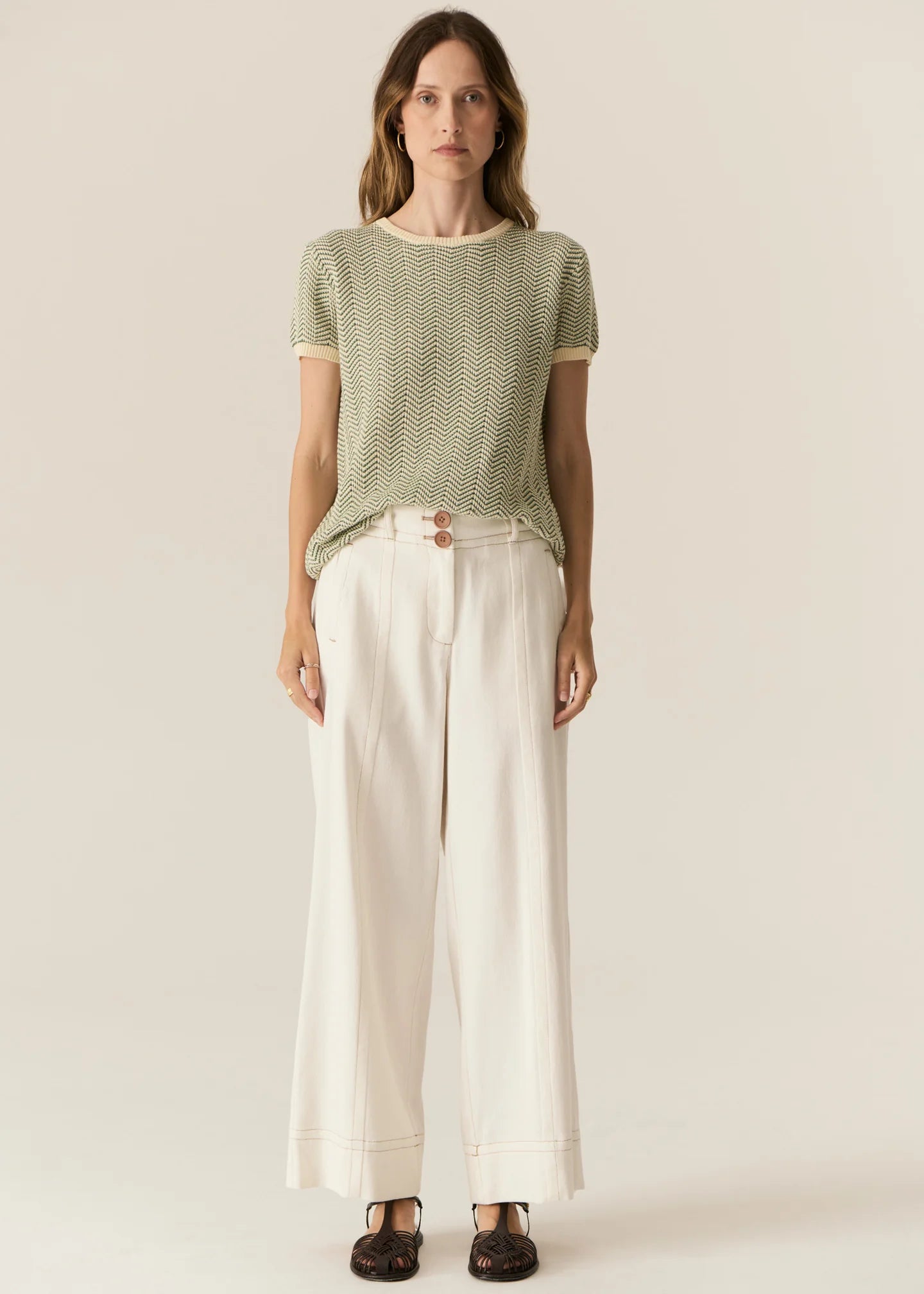 POL Jules Knit Tee in Green/Ivory - the tartan fox