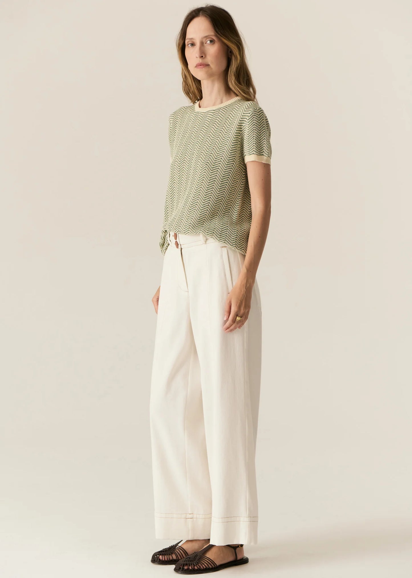 POL Jules Knit Tee in Green/Ivory - the tartan fox