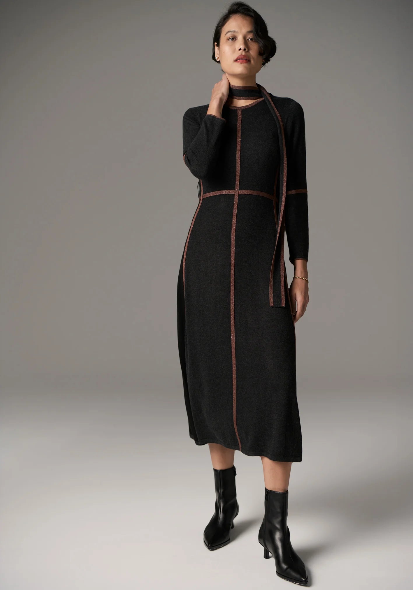 POL Lara Lurex Dress in Charcoal/Toffee - the tartan fox