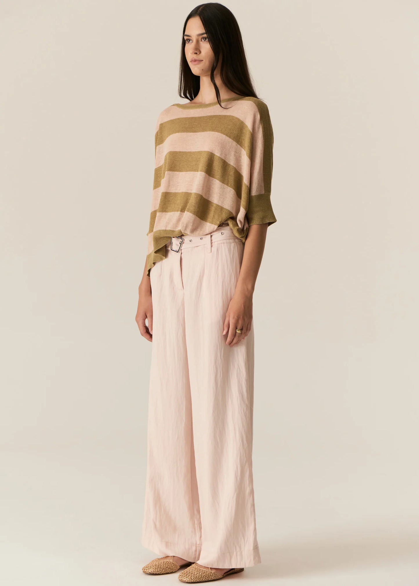 POL Milton Stripe Knit in Khaki / Pink - the tartan fox
