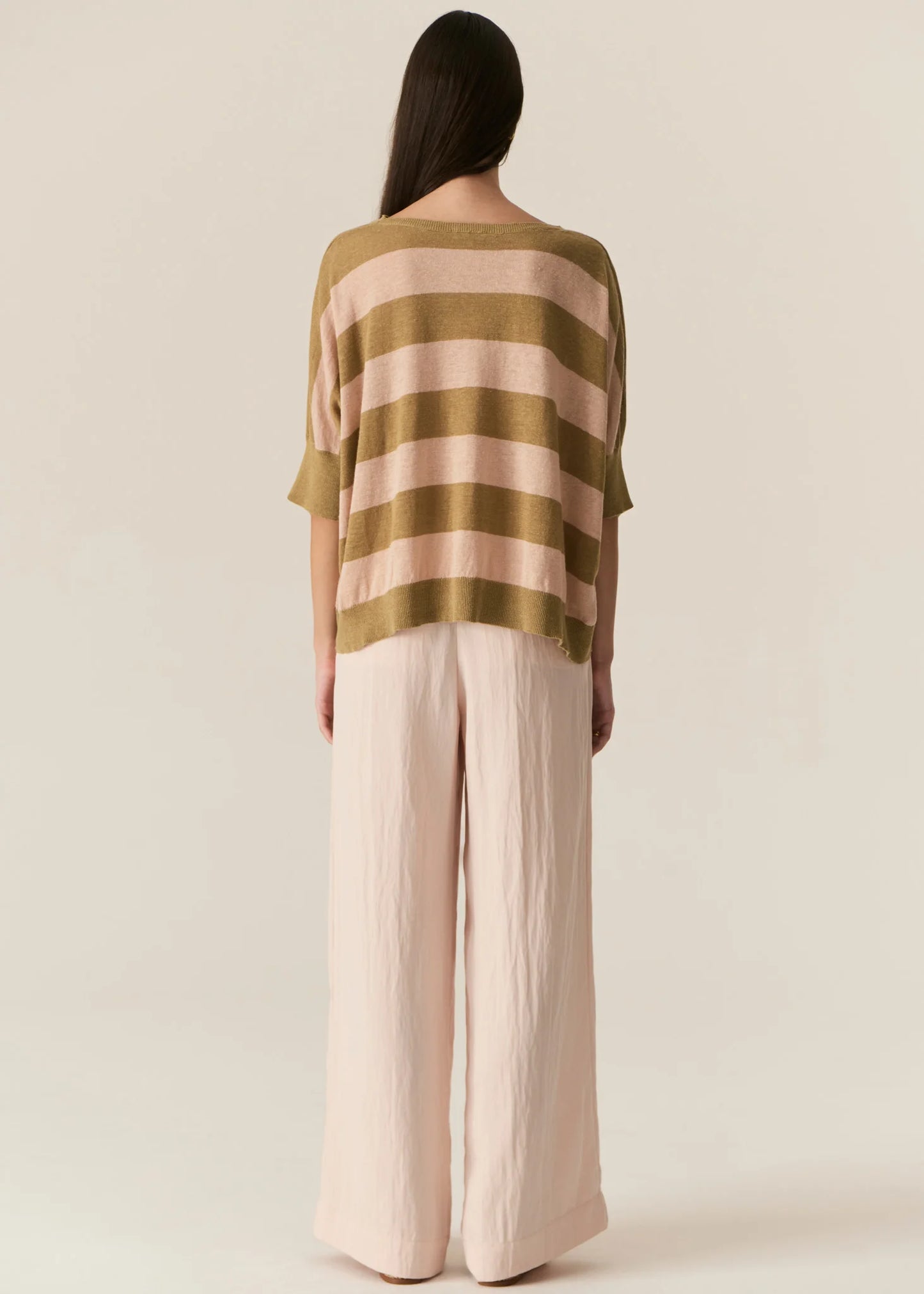POL Milton Stripe Knit in Khaki / Pink - the tartan fox