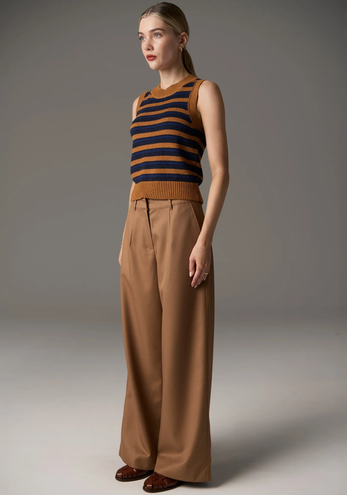 POL Utopia Vest Stripe in Toffee Multi - the tartan fox