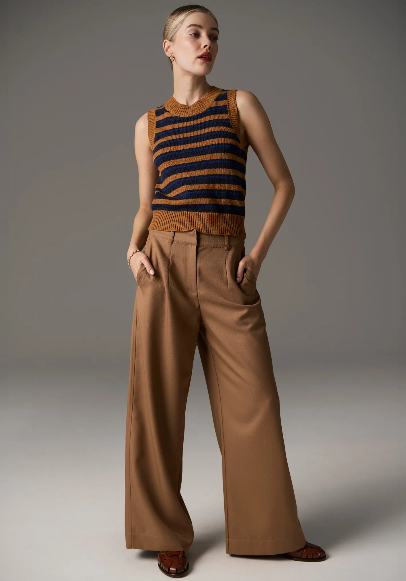 POL Utopia Vest Stripe in Toffee Multi - the tartan fox