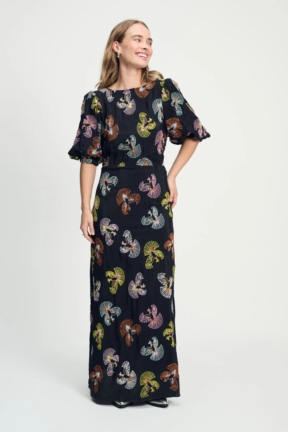 POM Dress - Embroidery Sky in Black - the tartan fox