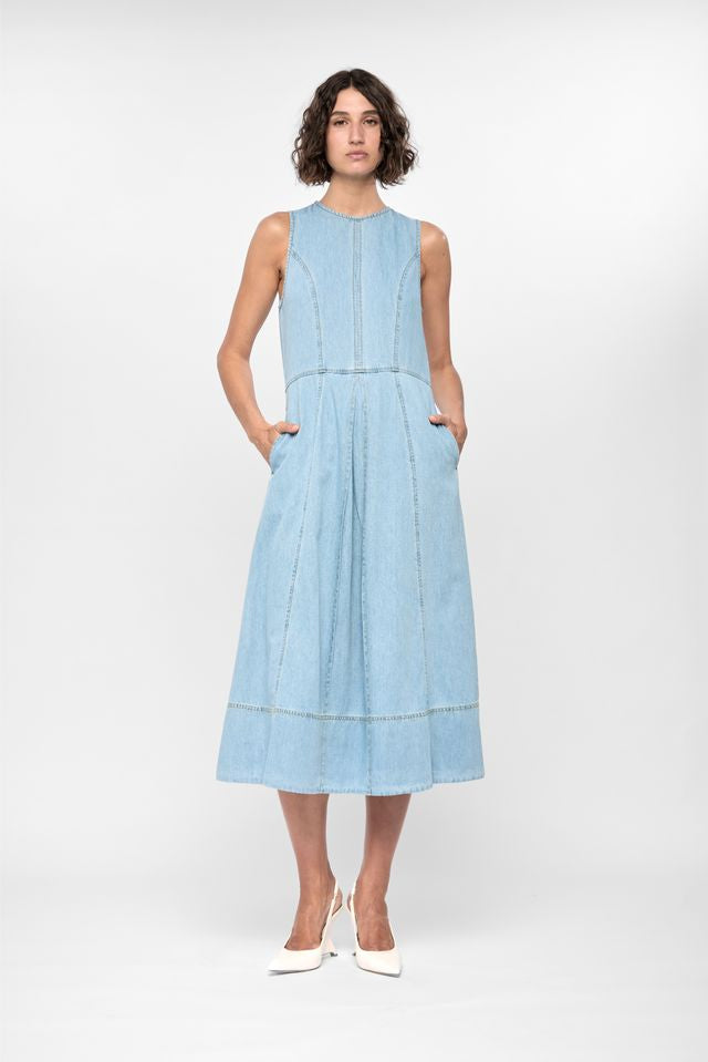 Staple the Label Amelia Chambray Dress in Light Wash Blue - the tartan fox