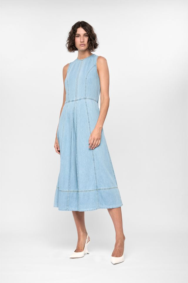 Staple the Label Amelia Chambray Dress in Light Wash Blue - the tartan fox