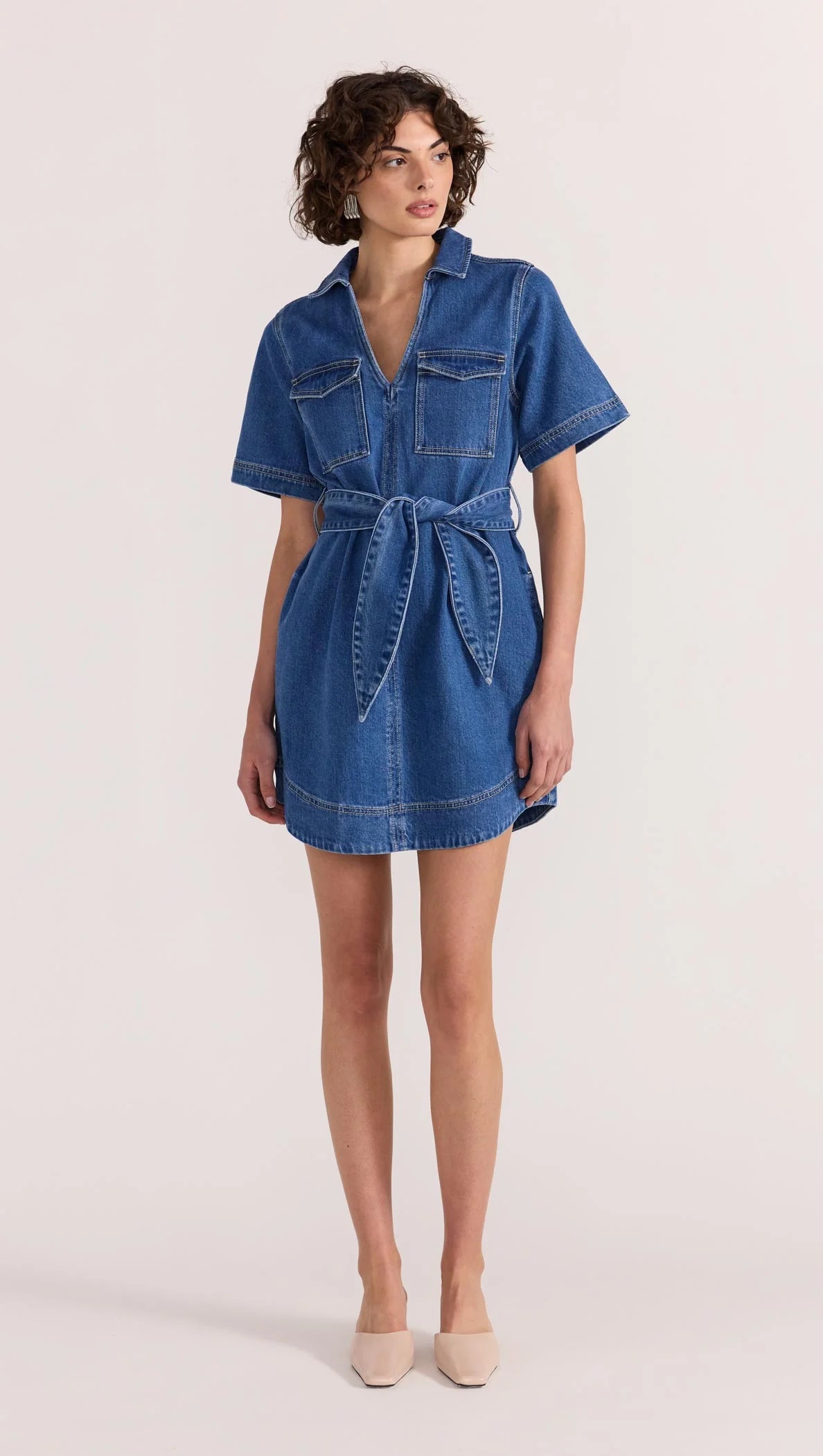 Staple the Label Brooks Denim Mini Dress in Mid Blue - the tartan fox