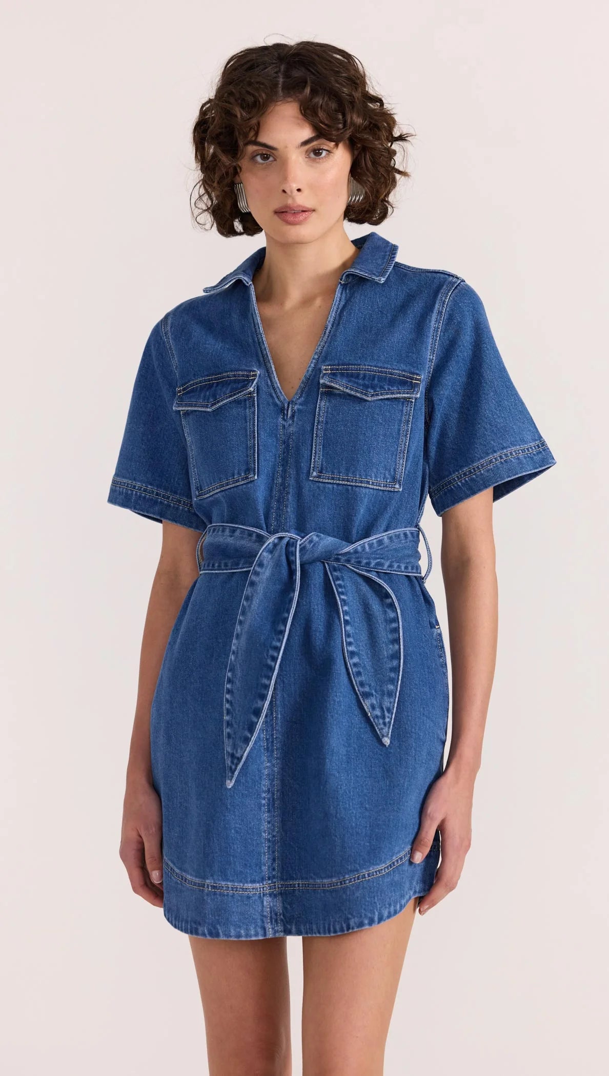 Staple the Label Brooks Denim Mini Dress in Mid Blue - the tartan fox