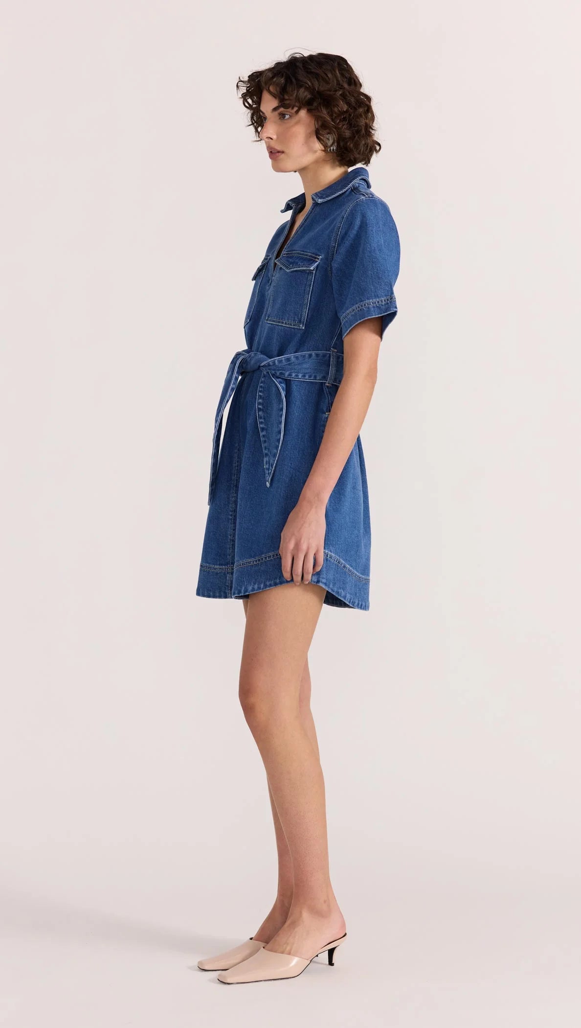 Staple the Label Brooks Denim Mini Dress in Mid Blue - the tartan fox