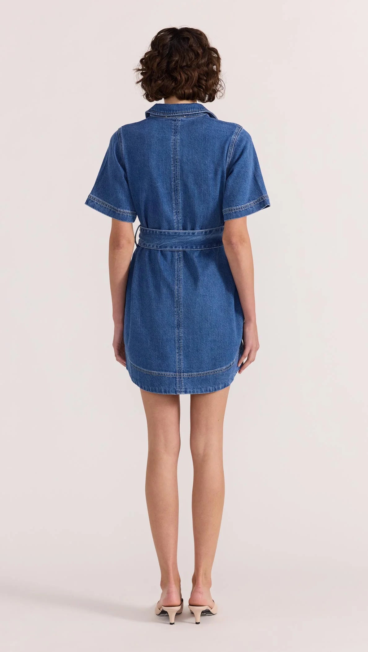 Staple the Label Brooks Denim Mini Dress in Mid Blue - the tartan fox