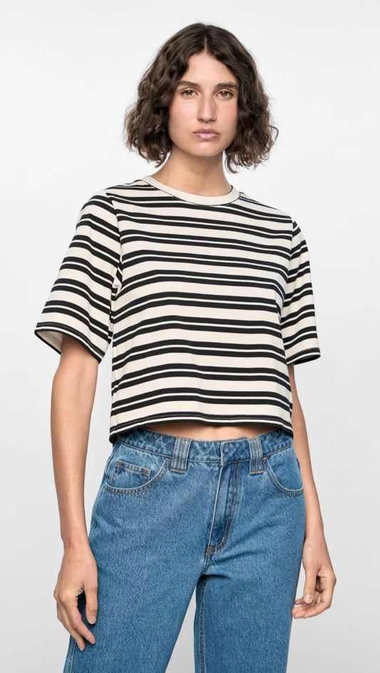 Staple the Label Elara Crop Tee in Black and White Stripe - the tartan fox