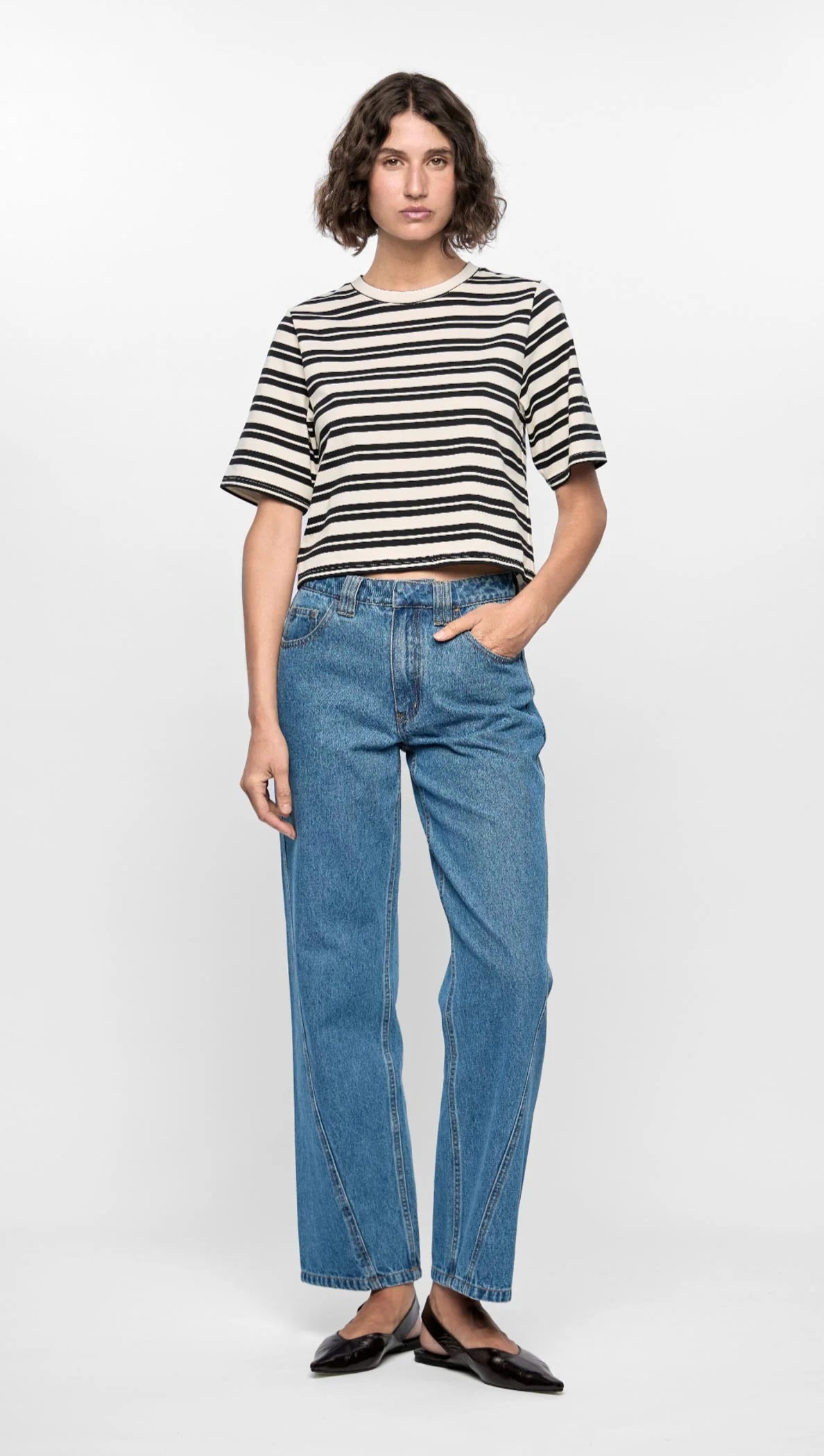 Staple the Label Elara Crop Tee in Black and White Stripe - the tartan fox