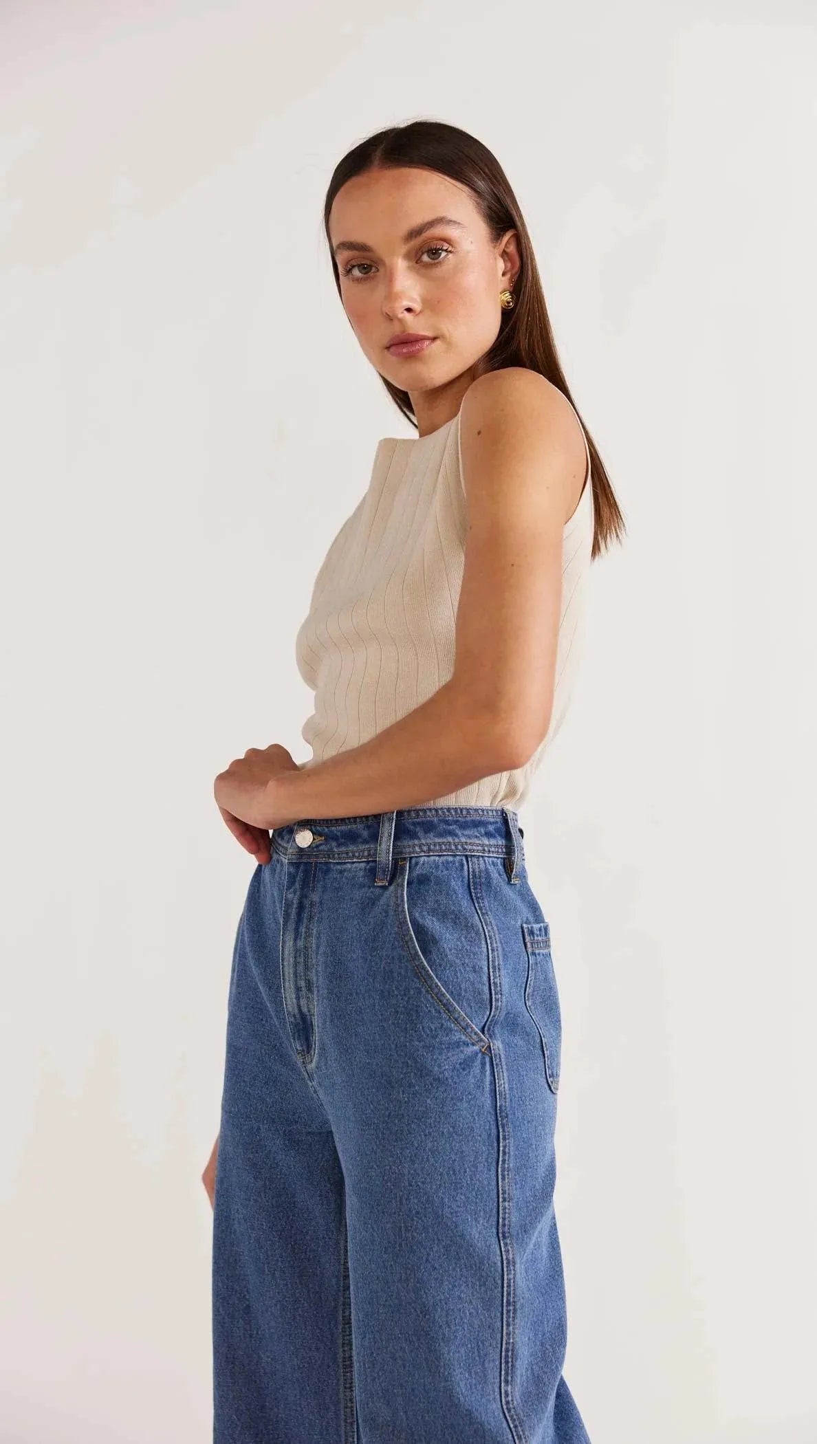 Staple the Label Eva Denim Jeans in Mid Blue - the tartan fox