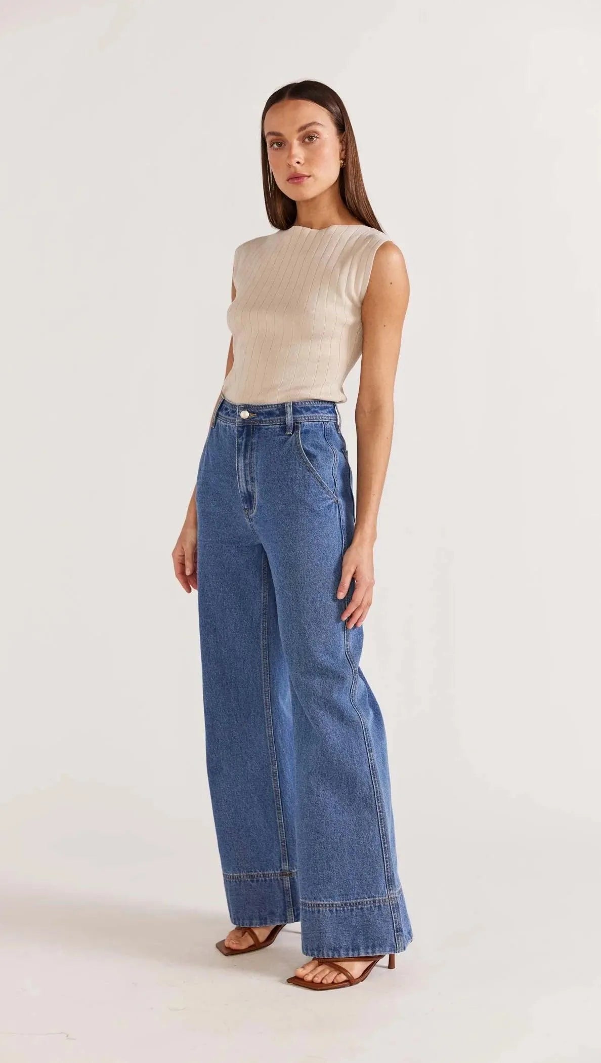 Staple the Label Eva Denim Jeans in Mid Blue - the tartan fox