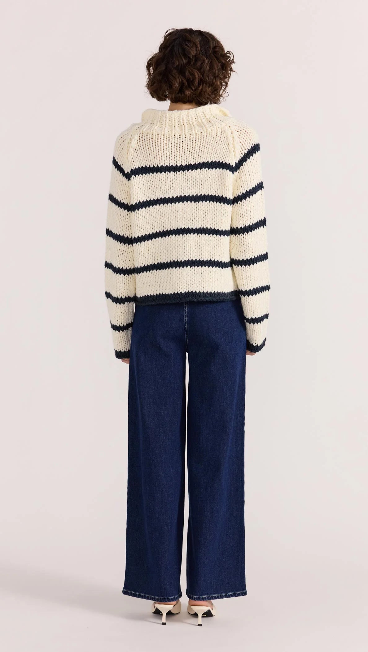 Staple the Label Frankie Stripe Jumper in Cream/Navy - the tartan fox