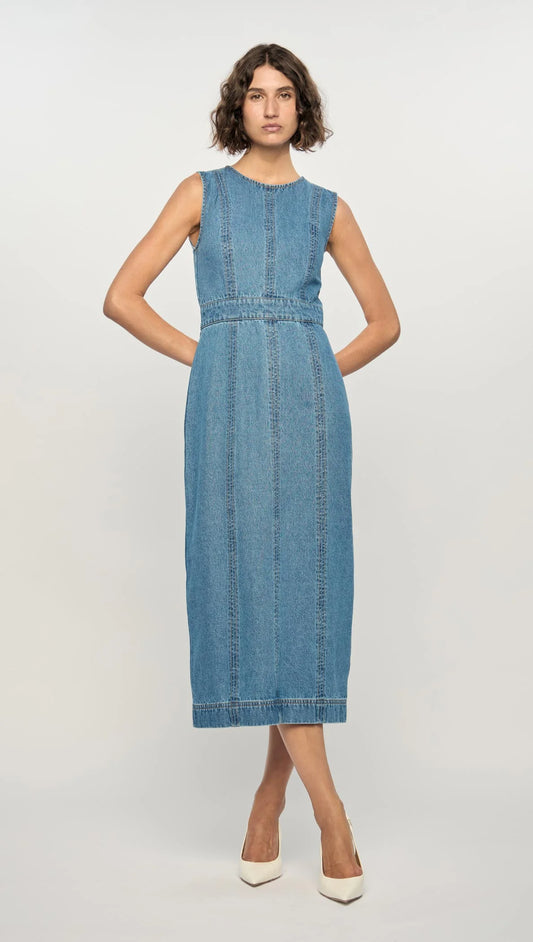 Staple the Label Maverick Denim Dress in Mid-Blue - the tartan fox