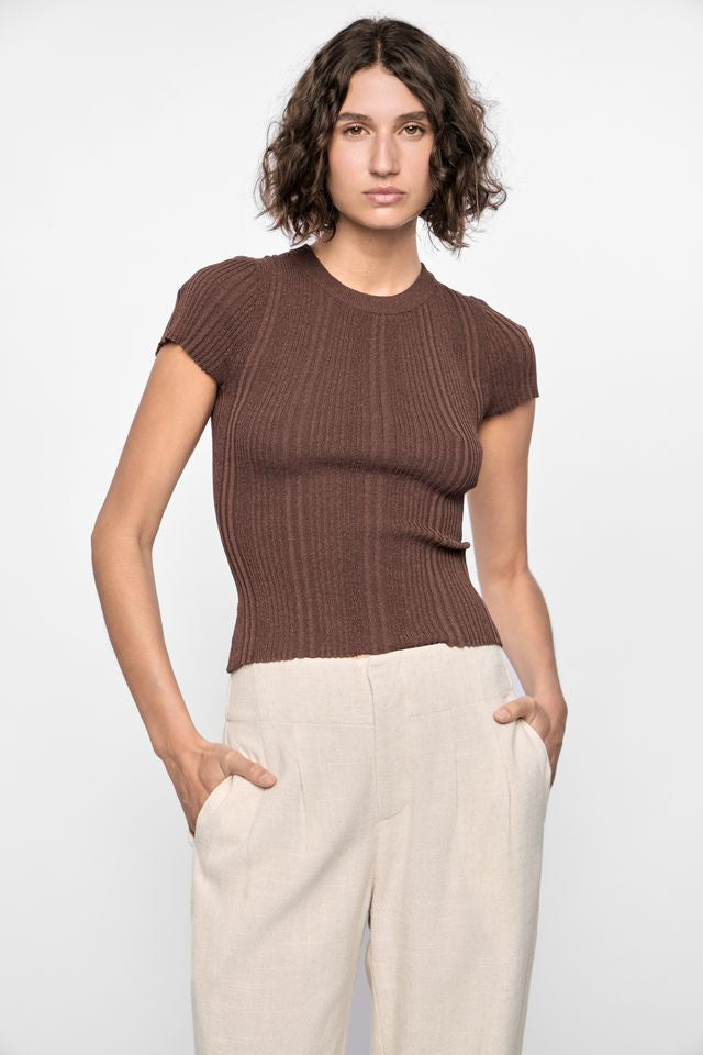 Staple the Label Maya Rib Knit Tee in Espresso - the tartan fox
