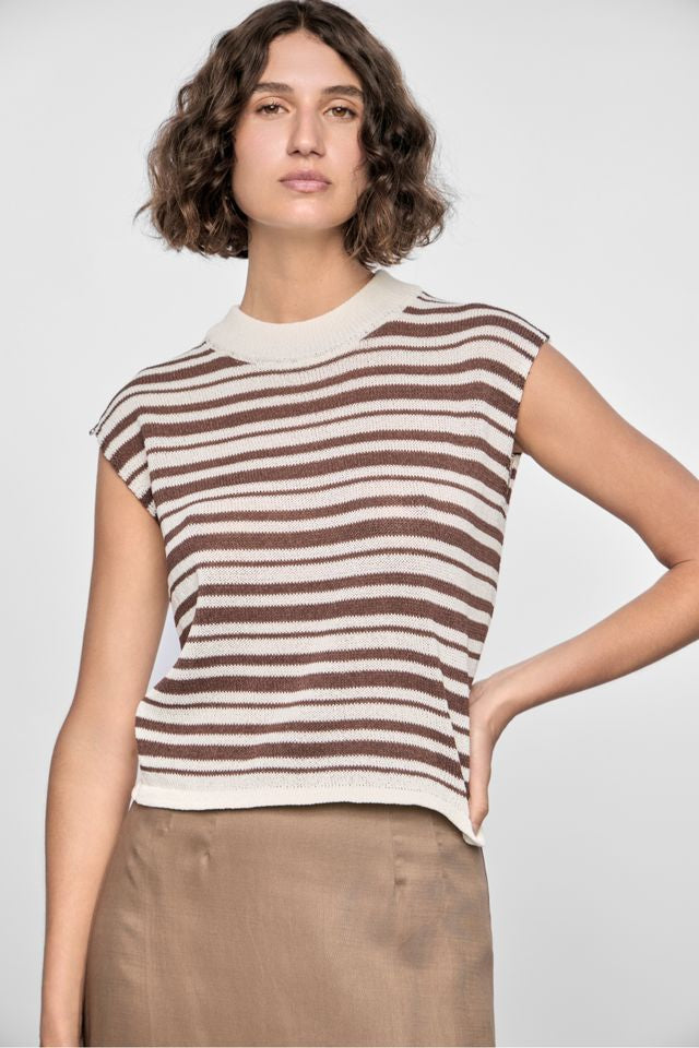 Staple the Label Palmer Stripe Knit Tank in White/Espresso - the tartan fox
