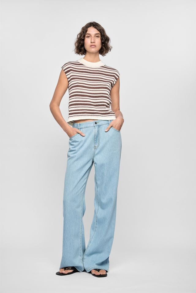 Staple the Label Palmer Stripe Knit Tank in White/Espresso - the tartan fox