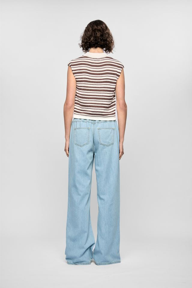 Staple the Label Palmer Stripe Knit Tank in White/Espresso - the tartan fox