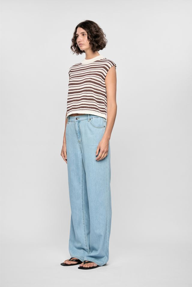 Staple the Label Palmer Stripe Knit Tank in White/Espresso - the tartan fox