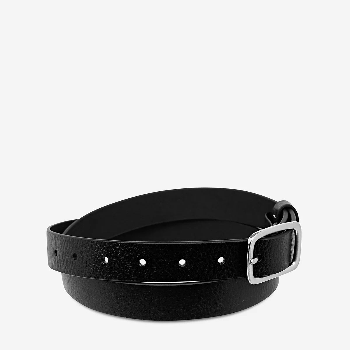 Status Anxiety Nobody’s Fault Leather Belt in Black / Silver - the tartan fox