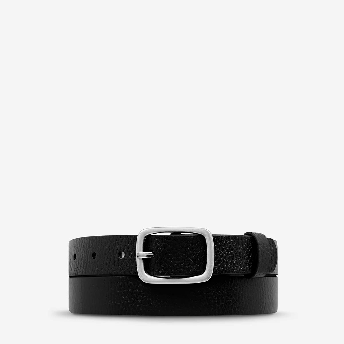 Status Anxiety Nobody’s Fault Leather Belt in Black / Silver - the tartan fox