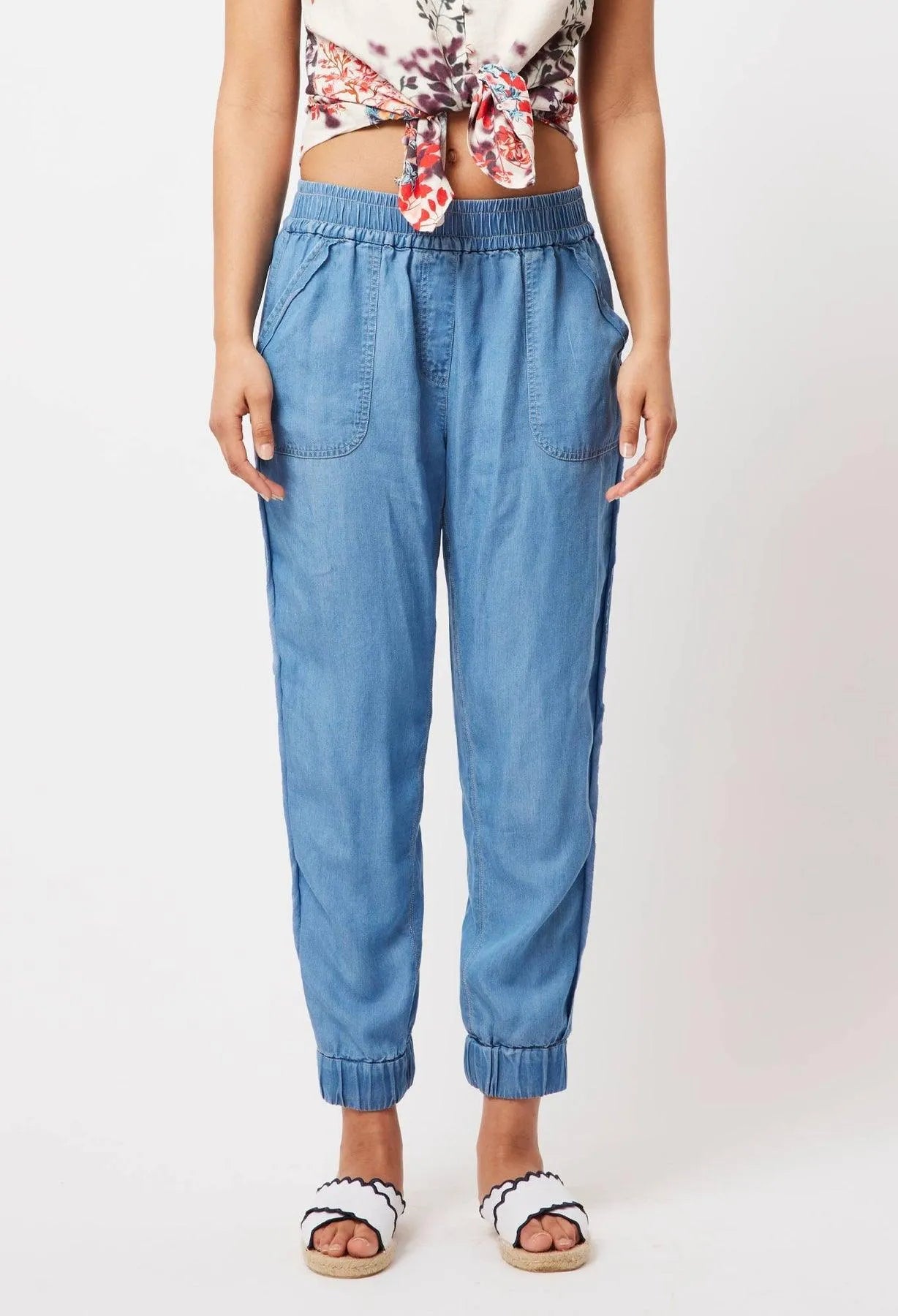 OnceWas Jolie Tencel Denim Raw Edge Jogger - the tartan fox