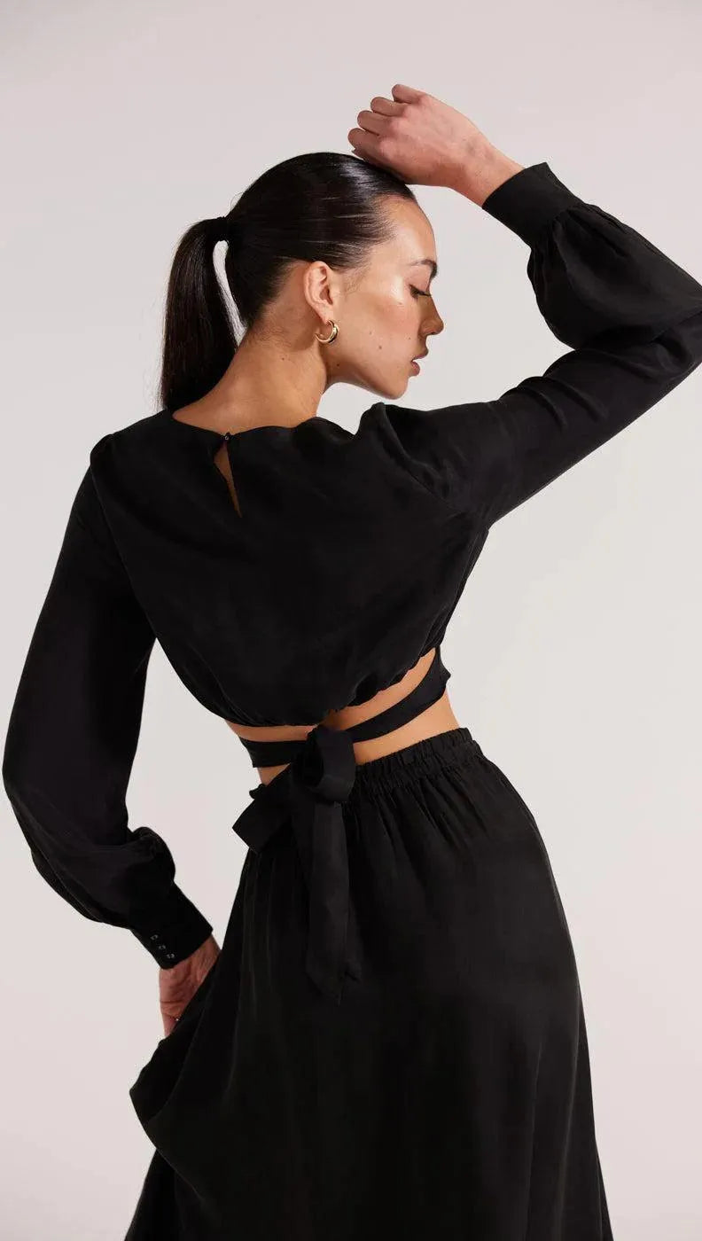 Staple the Label Monique Cupro Crop Blouse in Black - the tartan fox