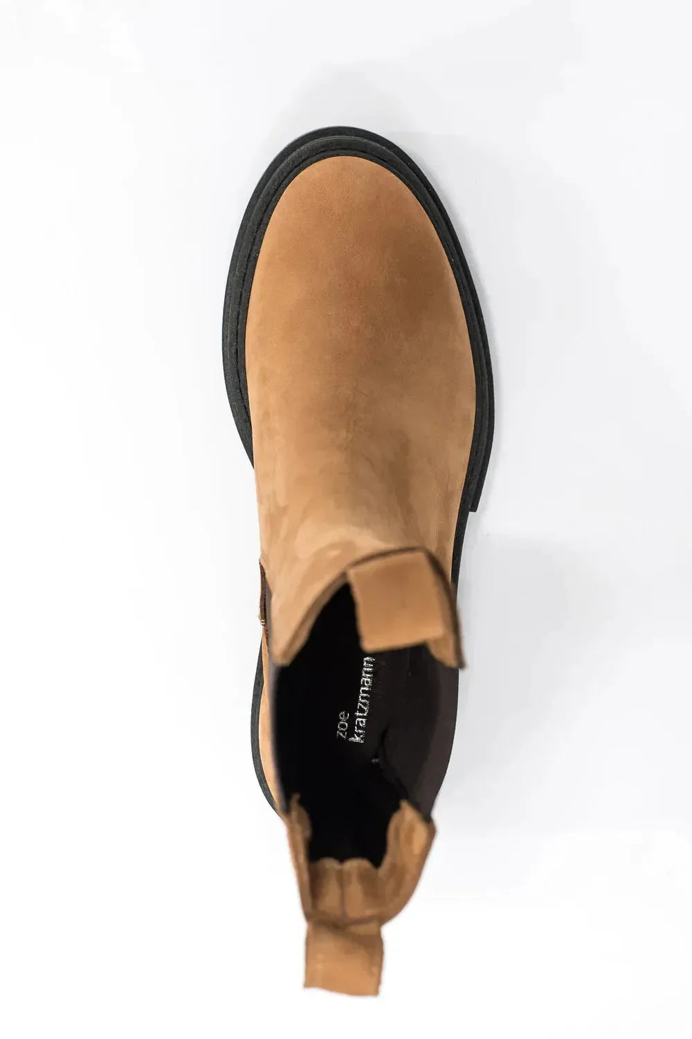 Tan suede Chelsea boot with black sole, women's fashion footwear