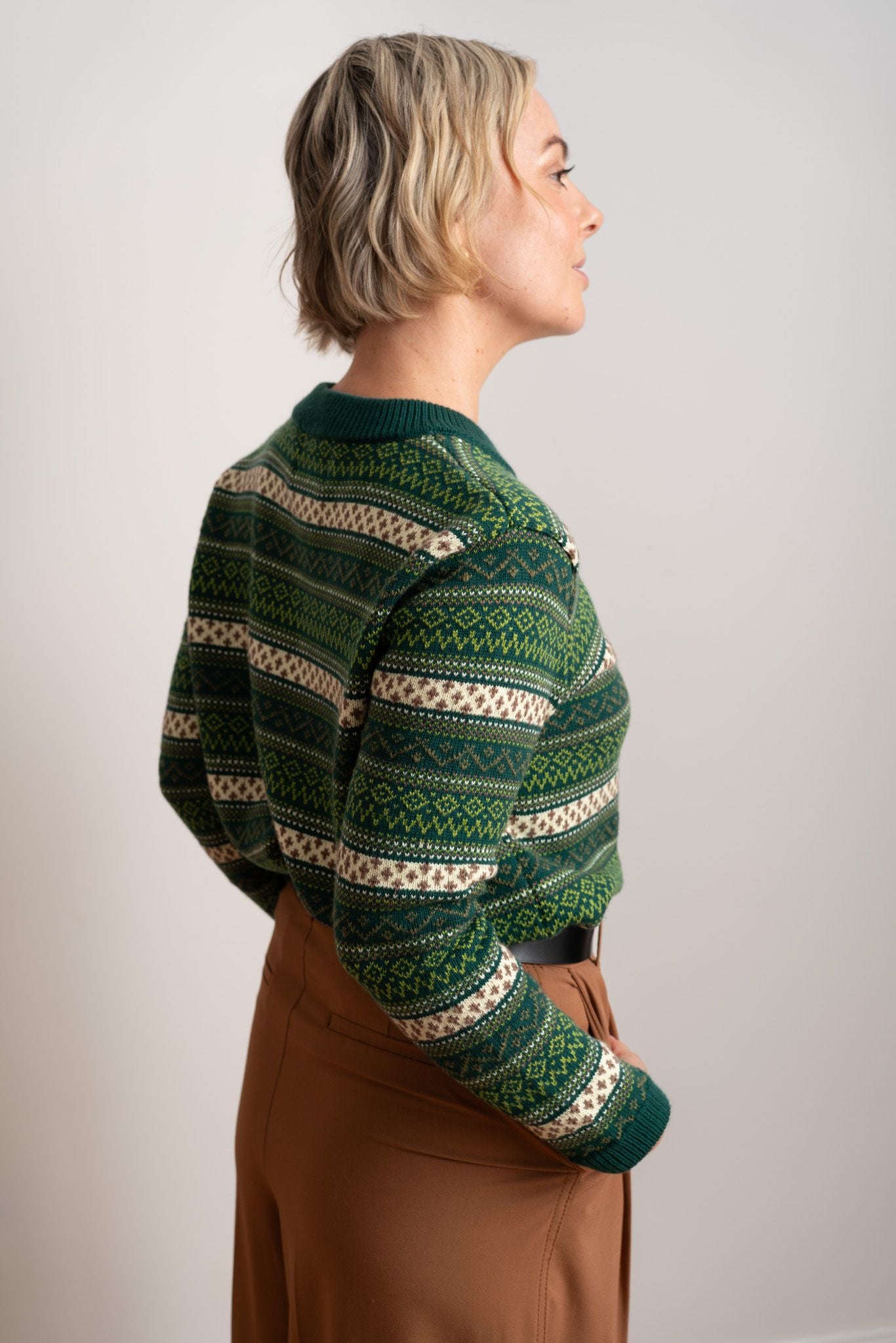 Maxted Ruby Cardigan in Green Fairisle