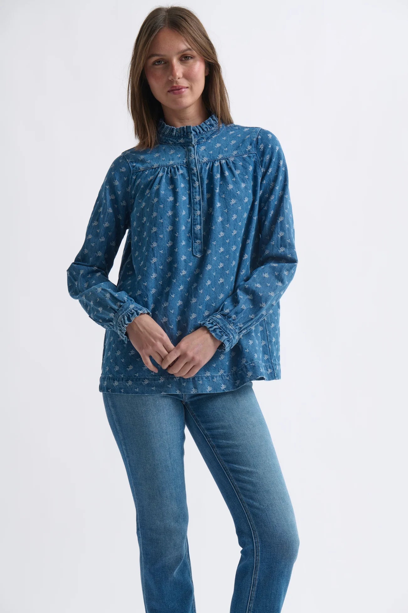 Kireina Tamara Denim Shirt with Flowers